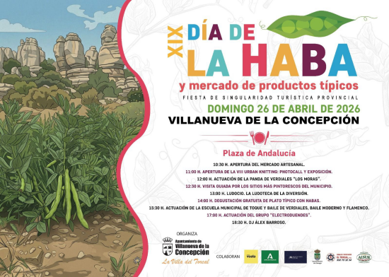 Cartel del XIX Día de la Haba 2026 en Villanueva de la Concepción con programa de actividades en la Plaza de Andalucía